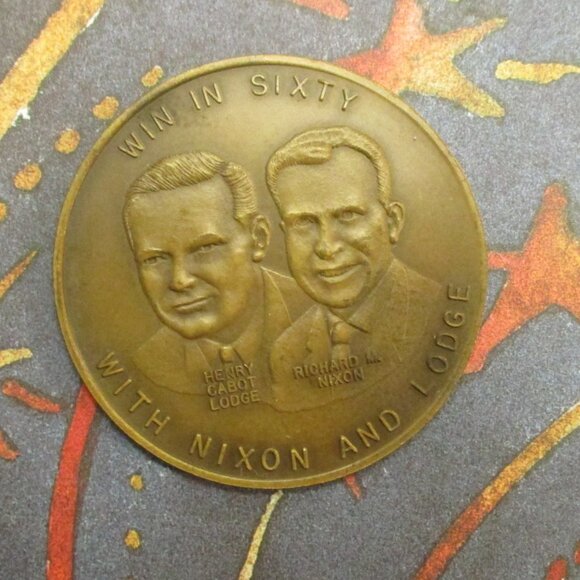 NIXON LODGE 1960 Presidential Election Gold Challenge Coin ~ GOP Republican Coin - Picture 2 of 14